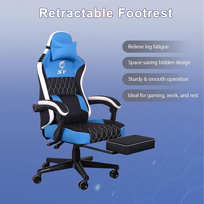Gaming Chair,Video Game Chair with Footrest and Massage Lumbar Support, Ergonomic Computer Chair Height Adjustable with Swivel Seat and Headrest