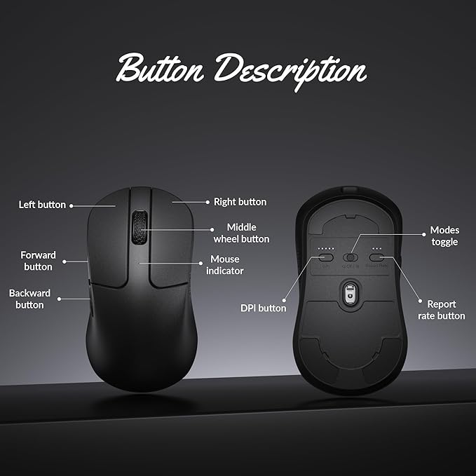 Keychron M3 Mini Wireless Optical Mouse, Bluetooth 5.2/2.4 GHz/Wired Gaming Mouse, Programmable PixArt 3311 Sensor with up to 12,000 DPI/ 650 IPS, Lightweight Ergonomic for Windows Mac Linux - Black