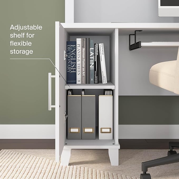 Bush Furniture Somerset L Shaped Desk with Hutch in White | Corner Computer Table with Drawers, Cabinets and Pullout Keyboard/Laptop Tray for Home Office