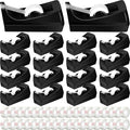 Yahenda 18 Pack Black Desktop Tape Dispenser Non Skid Base with 0.7 x 985 Inches Invisible Tape Refills Bulk Weighted Roll Dispenser for Office Home School