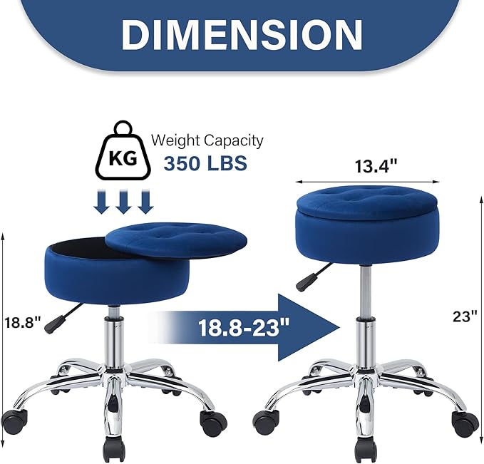 Gitrah Vanity Chair with Wheels Adjustable Vanity Stool with Storage Swivel Vanity Stool for Vanity Rolling Makeup Chair Blue