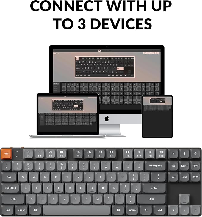 Keychron K1 Max Ultra-Slim QMK/VIA Bluetooth Wireless/USB Wired Custom Mechanical Keyboard, 2.4 GHz Hot Swappable TKL Layout RGB Backlight Ergonomic Keyboard with Low-Profile Gateron Brown Switch