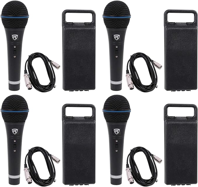 Rockville RMM-XLR Super Cardioid Dynamic Microphone, 600 Ohm, Metal Body, On/Off Switch, 10ft XLR Cable, Black Finish, for Live Performances and Vocals, 4-Piece