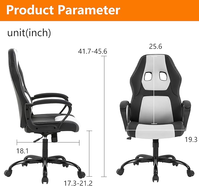 PayLessHere Gaming Chair Ergonomic Office Chair Computer Chair with Lumbar Support Ergonomic Pu Leather Adjustable Height Executive Chair for Women Men and Adults,White
