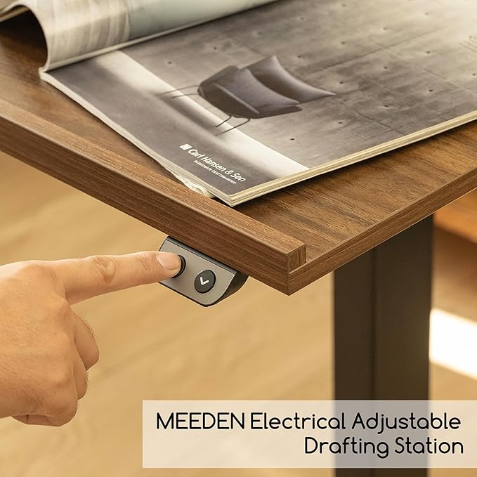 MEEDEN Electric Adjustable Office Table: 31"-52" Height Adjustable Craft Desk- Tiltable Tabletop Sit Standing Home Office Desk-Walnut