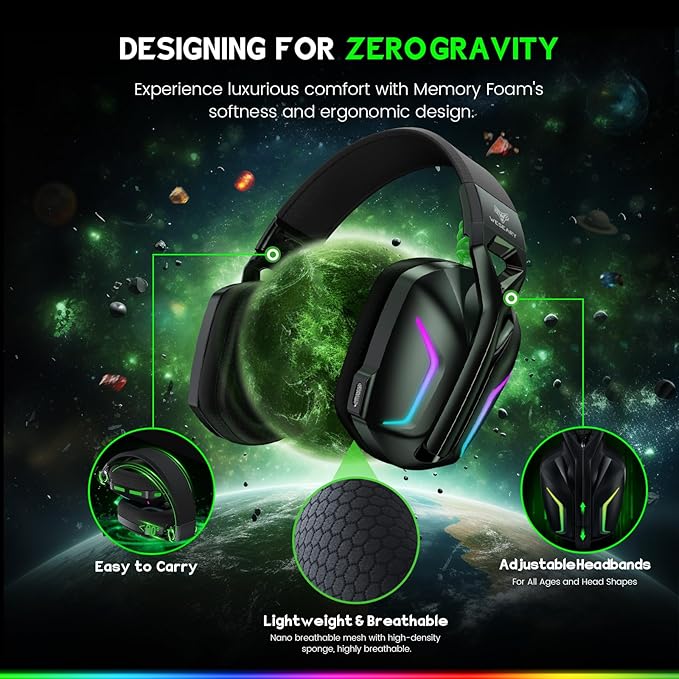 WESEARY Wireless Gaming Headset for Xbox Series X|S, 2.4GHz Ultra-Low Latency Headset with Noise Cancelling Mic for PC, PS5, PS4, Switch, Mac, 3D Surround Sound, Bluetooth 5.4, 50H Battery