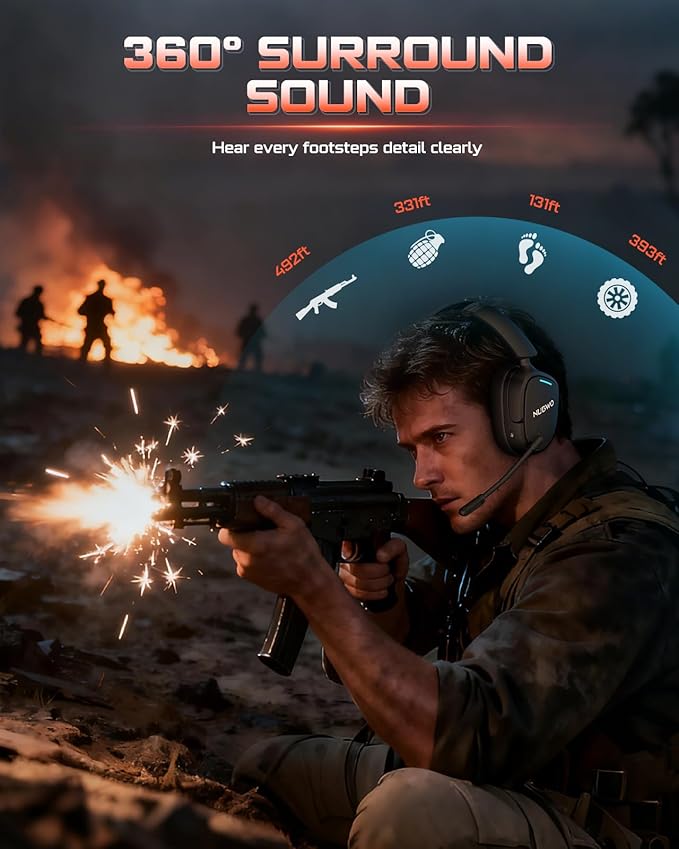 NUBWO Wireless Gaming Headset for PS5, PS4, PC, Laptop, Mac, 3 in 1 Gaming Headphones with 7.1 Surround Sound, Noise Canceling Mic, 20ms Low-Latency, 80Hr Battery, 2.4GHz/Bluetooth 5.4/3.5mm Wired