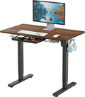 SHW 40-Inch Electric Height Adjustable Standing Desk with Drawer, Memory Preset and Cable Management Tray, Walnut