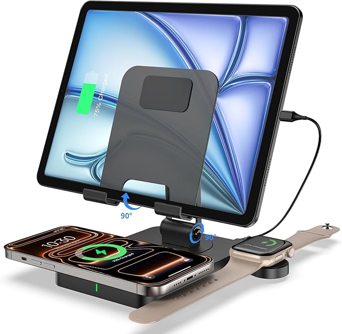 Charging Station for Apple Multiple Devices, Wireless Charger 3 in 1 for iPhone 16/15/14/13/12 Series, AirPods Pro 2, iPad Stand, Watch Charger for iWatch Series 10/9/8/7, Multi Charger Station