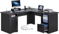 YITAHOME L Shaped Desk with Power Outlets, 60 Inch Computer Desk Corner Desk with File Drawer, Home Office Desk with Monitor Stand & Storage Shelves, L-Shaped Desk with File Cabinet, Black