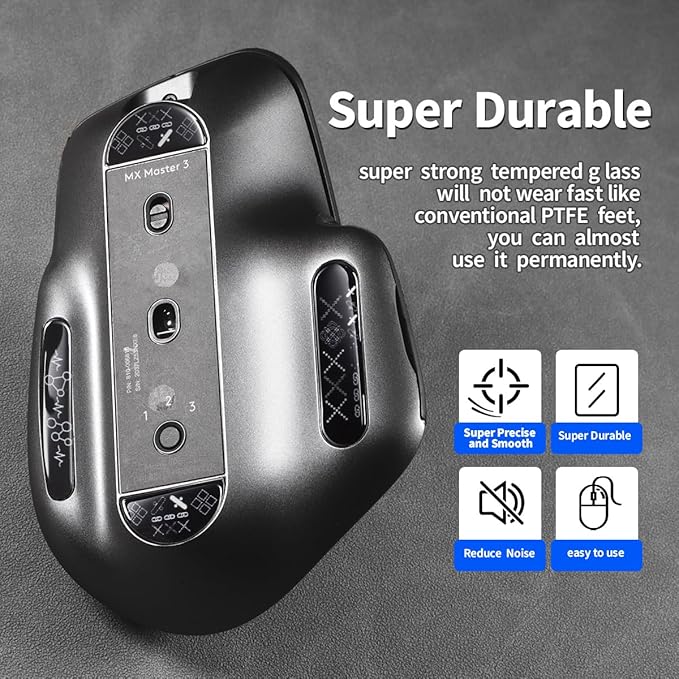 Durable Slimmer Toughened Glass Mouse Skates for Logitech MX Master 3/3s Wireless Gaming Mouse Ultra Smooth Glass Surface Mouse feet (Chain Pattern)