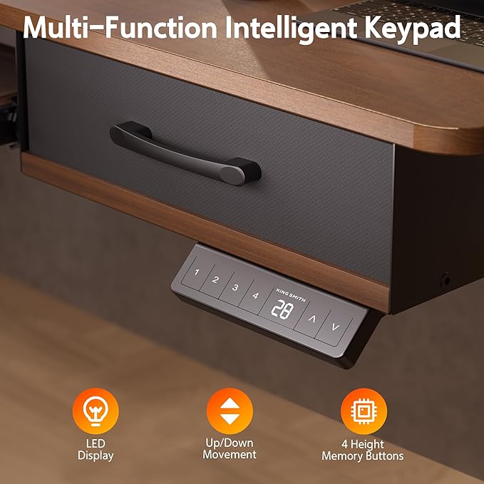 WALKINGDESK 63 Inches Electric Standing Desk with Keyboard Tray, Height Adjustable Sit to Stand Table with 2 Drawers, Ergonomic Home Office Desk with Storage Shelf, Computer Table, Black Walnut