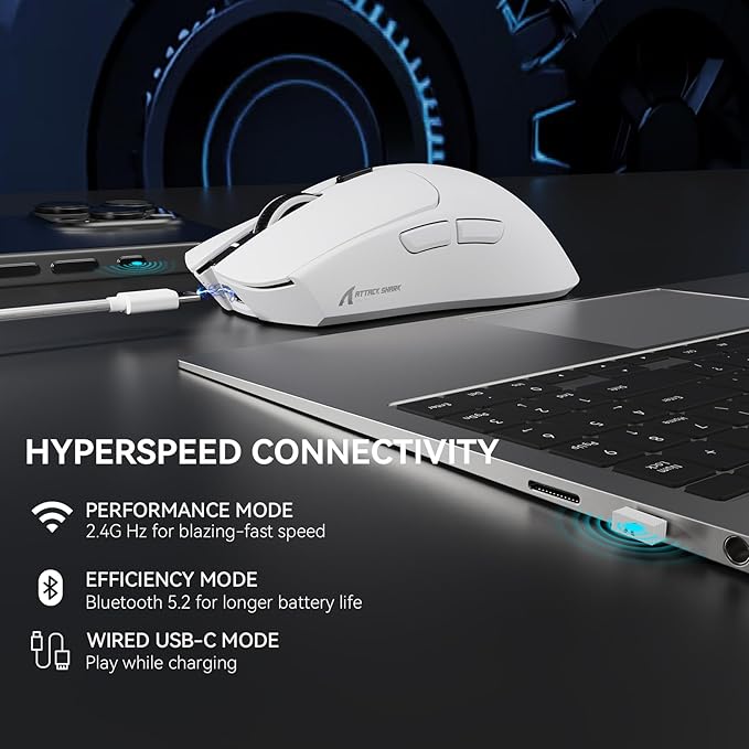 ATTACK SHARK X1 Superlight Wireless Gaming Mouse with RGB Magnetic Charging Dock, BT/2.4G Wireless/Wired Gaming Mouse, PAW3395PRO Gaming Sensor, 40000DPI, 53g Office Mice for PC/Mac/Win/Xbox (White)