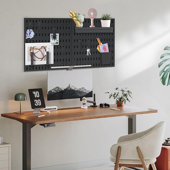 SHGJ&SOFT Peg Board Wall Organizer Panels, 22pcs - Includes 4 Black Pegboards & Accessories, Plastic Pegboard for Home，Office, Craft Room, Gaming Setup, 24″×24″, Wall Mount Display Pegboard Panel Kits