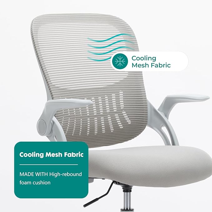 DUMOS Drafting Chair for Standing Desk, Counter Height Adjustable, Flip-up Arms, Ergonomic Mid Back Mesh Rolling Work Swivel Office Computer Chairs with Wheels, Grey