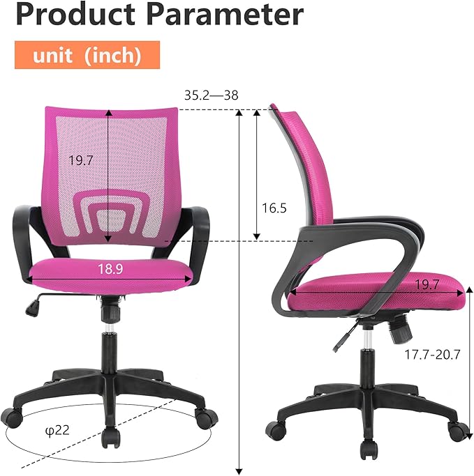 PayLessHere Home Office Chair Desk Computer Chair Adjustable Ergonomic Chair Lumbar Support Armrest Executive with High Density Mesh 360 Degree Swivel Chair for Men Women Adults Chair (Pink)