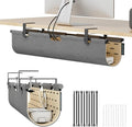 2-in-1 Under Desk Cable Management Tray & Privacy Panel, Dual-Sided Felt Cord Organizer to Hide Wires and Clutter, Desk Mount Cord Holder for Office and Home, Clamp or Screw Mount (Gray/Khaki, 30")