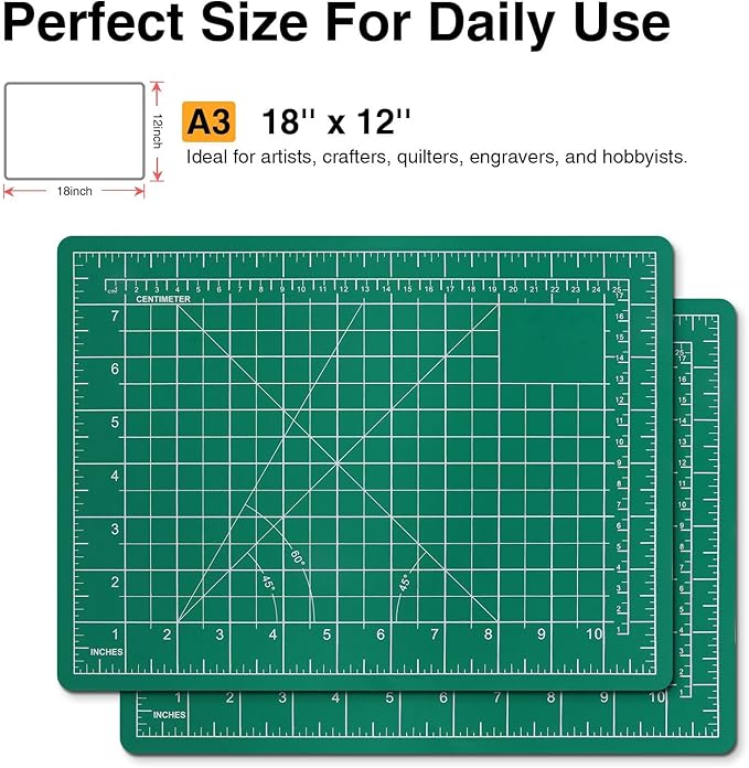 DIYSELF Cutting Mat 12in×18in, Cutting Mats for Crafts, Self Healing Cutting Mat A3, Fabric Cutting Mats Double Side for Sewing, Quilting, Craft Mat for Desktop, Matting & Mounting Materials