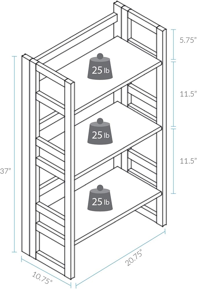 3-Shelf Folding Student Bookcase 20.75" Wide-Natural