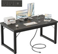 Mericonia 48 Inch Computer Desk with Power Outlets, 1.2" Thick Heavy Duty Industrial Office Desk, Modern Simple Study Writing Table for Home Bedroom Workstation, Black