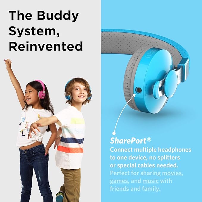 LilGadgets Bluetooth Headphones - Ages 4+ - On-Ear, Blue - Volume-Limited Kids Headphones for School with SharePort Tech & Mic - SoftTouch Padding, 12 Hr Playtime