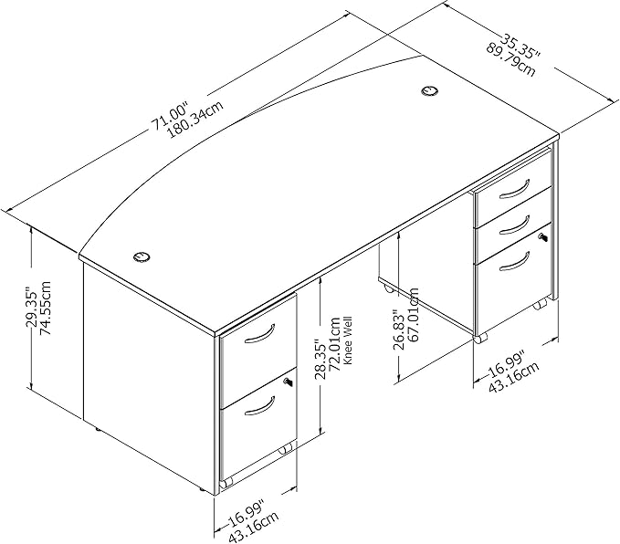 Bush Business Furniture Studio C Bow Front Desk with Mobile File Cabinets, 72W x 36D, Storm Gray