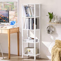 YUFAM 54in Tall Bookshelf 5-Tier Small Narrow Bookcase, Skinny Book Shelf for Small Space, Farmhouse Slim Shelf with Storage, Wood Freestanding Display Thin Bookshelves for Living Room, Office, White