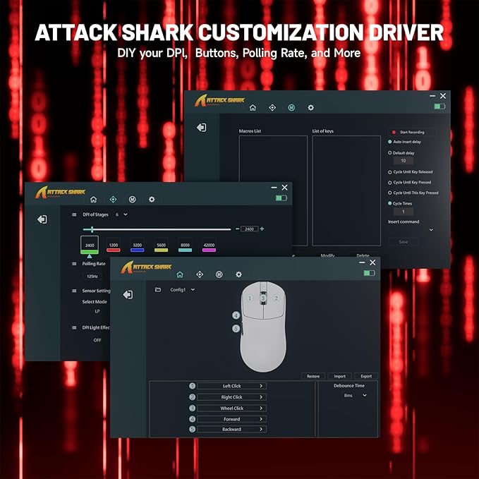ATTACK SHARK X8 Ultimate Wireless Gaming Mouse,PAW3950MAX 42K DPI Sensor,Nordic 54L15 MCU,Wireless/Wired Dual 8K Polling,Optical Switch,59g Lightweight Tri-Mode Mice with Coiled Cable-Black&Griptape