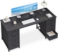 Casaottima 55 Inches Computer Desk with 8 Fabric Drawers, Modern Office Desk with Large Storage for Home Office, Study, Black