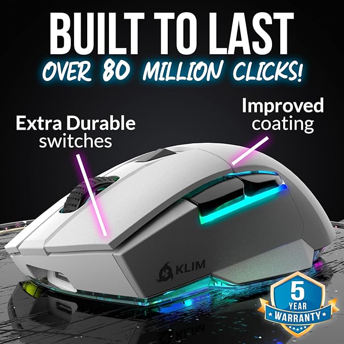 KLIM Blaze X RGB + New + Rechargeable Wireless Gaming Mouse with Charging Dock + Long-Lasting Battery + Up to 12000 DPI + Wired & Wireless Mouse PC, PS5, PS4, Mac + White