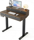 HUANUO 32 x 20 inch Electric Standing Desk with 4 Drawers, Adjustable Height Sit Stand Home Office Desk, C-Clamp Mount Compatible, Ergonomic Stand up Desk with 4 Preset Heights, Walnut