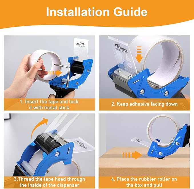 Professional 3-Inch Tape Gun Dispenser, 2-Pack Heavy-Duty Packing Tape Dispenser for Shipping Boxes, Quick Reload, Works with Standard & Thick Tape, Ergonomic Handle for Warehouse, Moving & Office