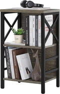 MNEETRUNG Small Bookcase,3 Tier Industrial Bookshelf with Metal Frame and Backboard,Low Grey Book Shelf,Book case for Small Spaces,Living Room,Bedroom and Home Office