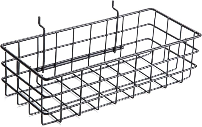 RightArrange Pegboard Basket Size S, Black - Hooks to Any Peg Board - Square Style Wire Shelf Baskets - Organize Tools, Workbench, Accessories, Garage Storage - Wall Organizer Attachments