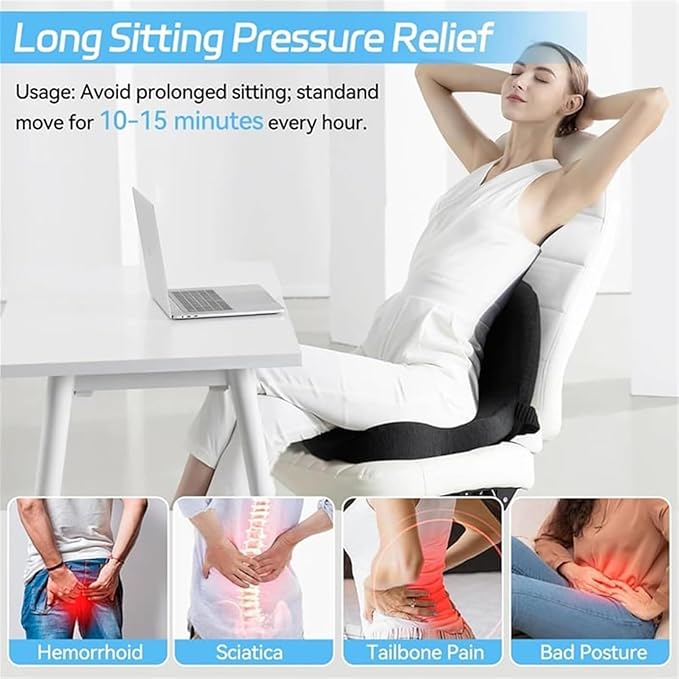 Aurorize Back and Seat Cushion, Office Chair Cushion Car Seat Cushion, Ergonomic Memory Foam Seat Cushion Comfortable Non-Slip Lumbar Support, Suitable for Car and Office (Gray)