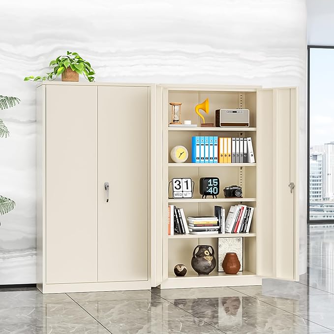 INTERGREAT Metal Storage Cabinet, 72” H Storage Cabinet with 2 Doors and 4 Adjustable Shelves for Office, Home, Garage, Pantry (Assembly Required, Grey)