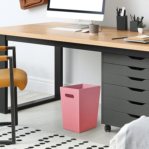 Small Trash Can Wastebasket, 2 Gallon Wooden Waste Basket with Handles, Rectangular Garbage Can Trash Basket for Pink Bathroom, Living Room, Office, Kitchen, Laundry Room Decor and Accessories