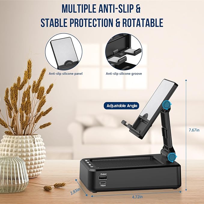 Cell Phone Stand with Wireless Bluetooth Speaker and Charging, Anti-Slip Base HD Surround Sound, Perfect for Home/Outdoor, Phone Holder Compatible with iPhone/ipad/Samsung Galaxy, Gifts for Men Women