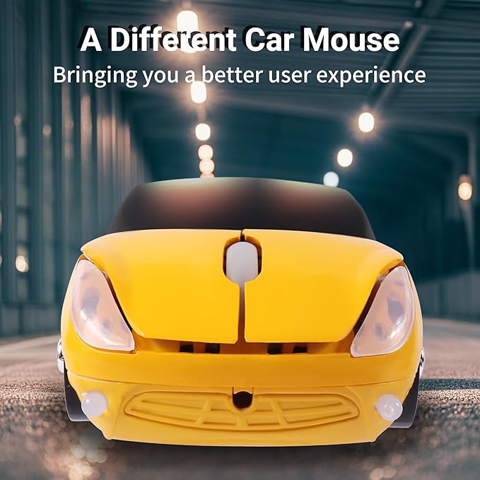 elec Space Wireless Mouse, 2.4GHz Car Wireless Mouse Cool 3D Sport Ergonomic Optical Cordless Mice with USB Receiver for PC Laptop Computer Women Small Hands (Yellow)