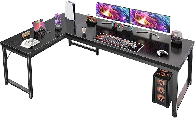 Huuger 63 Inch L Shaped Desk with 0.95 Inch Thicker Desktop, Reversible Computer, Larger Corner Office Gaming Desk, Robust Metal Frame, for Home Office, Study, Black