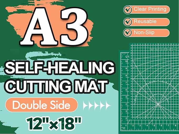 Self Healing Cutting Mat 3 Packs, 12×18 Inch Fabric Cutting Mats for Crafts, Double Sided Sewing Boards for Quilting Hobby Scrapbooking 5 Layers