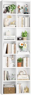 FOTOSOK 71'' Tall Bookshelf with 14 Cubes, 7 Tier Double Wide White Bookshelf with 6 Adjustable Shelves, 19.6" Narrow Bookcase DVD/CD Media Storage, Space Saving Display Shelf Cabinet, White