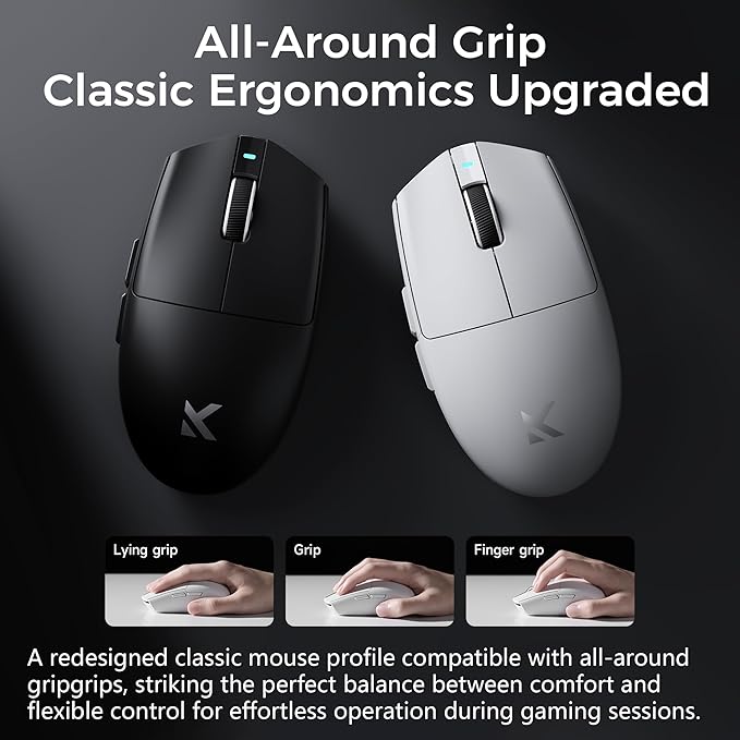 MCHOSE G3 V2 Wireless Gaming Mouse, Symmetrical, PAW3311, 12K DPI, Tri-Mode Connection, Wireless/Wired 1K Polling, 59g Weight, 800mAh Battery - Blue