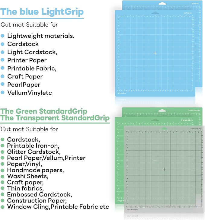 Cutting Mat for Cricut,12x12 inch 9 Pack Variety Cutting Mats (LightGrip,StandardGrip,StrongGrip,FabricGrip) Replacement Accessories for Cricut Maker 3/Maker/Explore 3/Air 2/Air/One