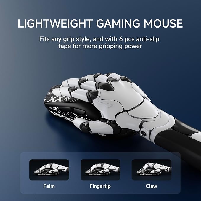 EWEAND X23 Pro Gaming Mouse, Tri-Mode 2.4G/USB-C/BT 5.4 Wireless Mouse, PAW3311 Sensor,12000 DPI, 59g Lightweight, Zero Delay, Ergonomic Computer Mouse with Anti-Slip Grip Tape for Laptop/PC/Mac-Black