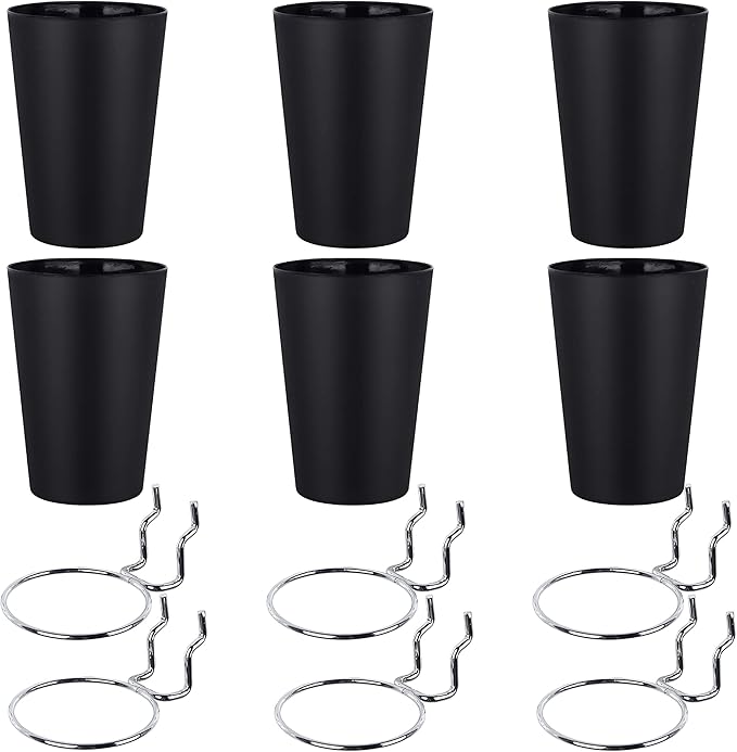 Kuhome 6 Set Ring Style Pegboard Hooks with Pegboard Cups, Black, Stainless Steel & Plastic, Ideal for Craft Room, Work Bench, Garage