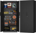 71" H Metal Garage Storage Cabinets with Lock, Black Metal Storage Cabinet with Doors and Shelves, Tall Locking Cabinets for Garage, Kitchen, Office