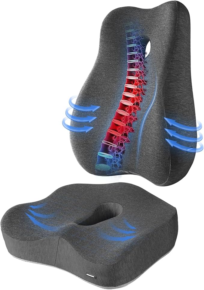 Seat Cushion & Lumbar Support Pillow Set for Office Chair, and Tailbone Discomfort with Lumbar Support Pillow and Seat Cushion - Perfect for Home,and Gaming Chairs Chair Cushion(Dark Grey)
