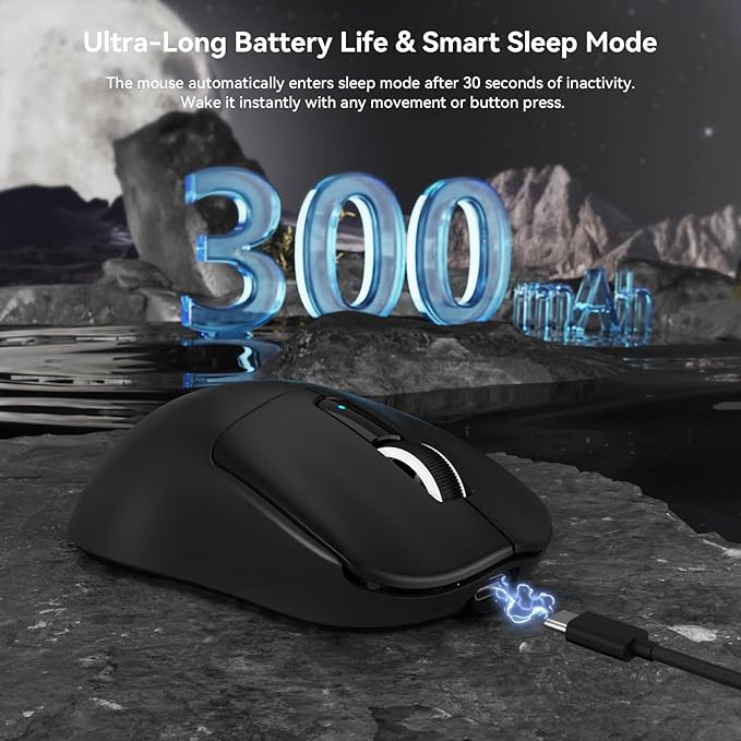 MAMBASNAKE M3 Wireless Gaming Mouse, 40K DPI, 39g Lightweight Gaming Mouse,PAW3395PRO Optical Sensor,Tri-Mode BT5.1/2.4G/USB-C PC Game Mice,Programmable Buttons,300mAh Battery for PC/Laptop/Mac(Black)