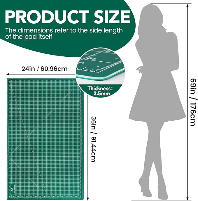 Large Cutting Mat 24"x36", 1 Pack Double-Sided 5-Ply Self Healing Sewing Cutting Mat, Cutting Mats Board for Crafts-Sewing, Fabric, Quilting, Scrapbooking Project